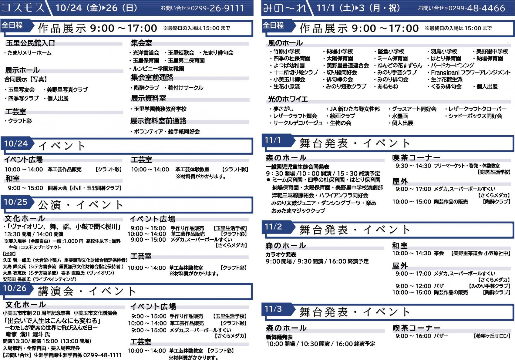 コスモス会場内容・みの～れ会場内容